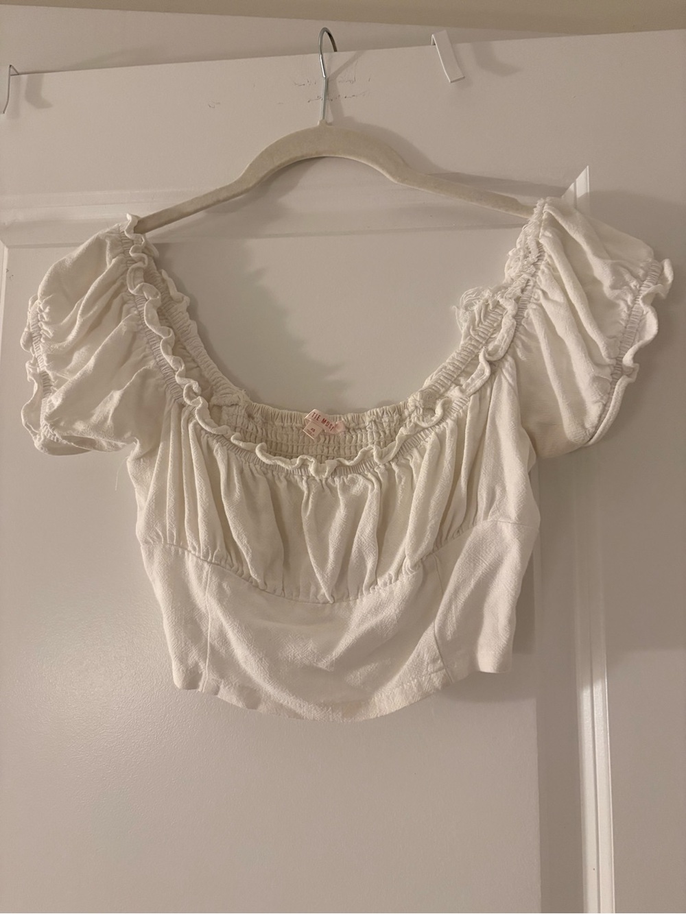Women’s White Ruffled Off-Shoulder Crop Top